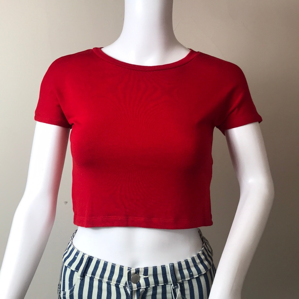 Red Small Zara Basic Collection Crop T-shirt